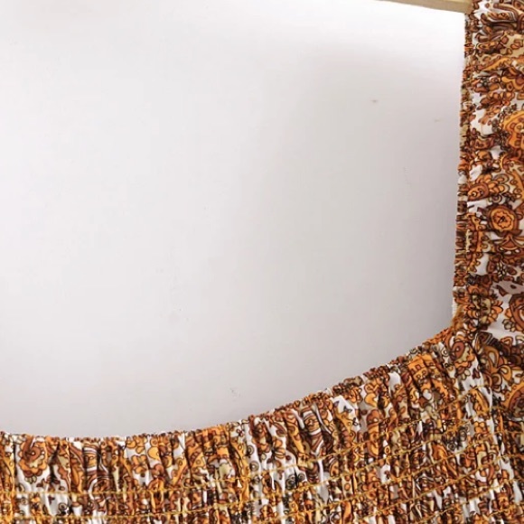 Retro Paisley Square Neck Smocked Boho Mini Dress - Picture 7 of 14
